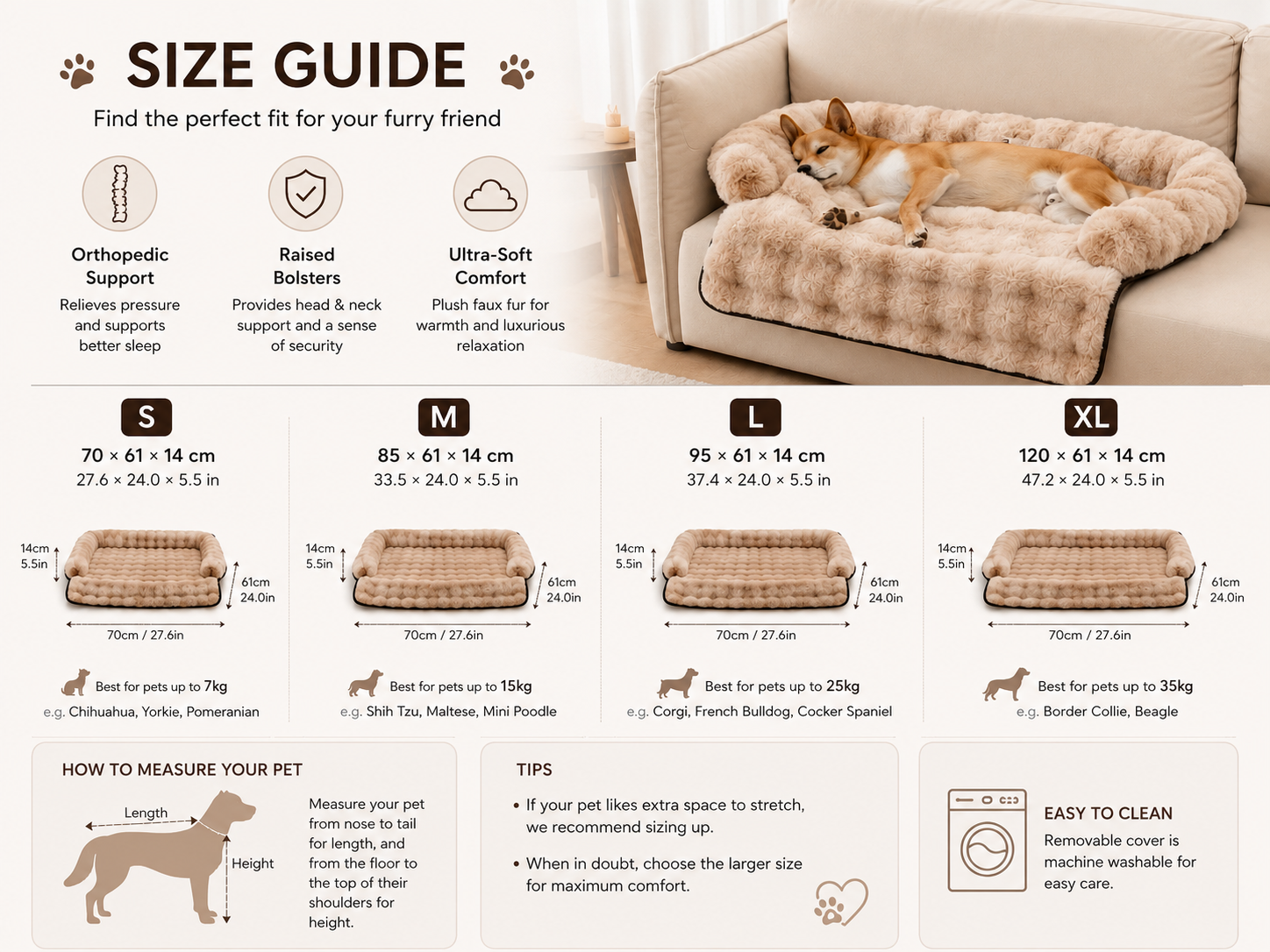 Luxury Orthopedic Plush Dog Sofa Bed